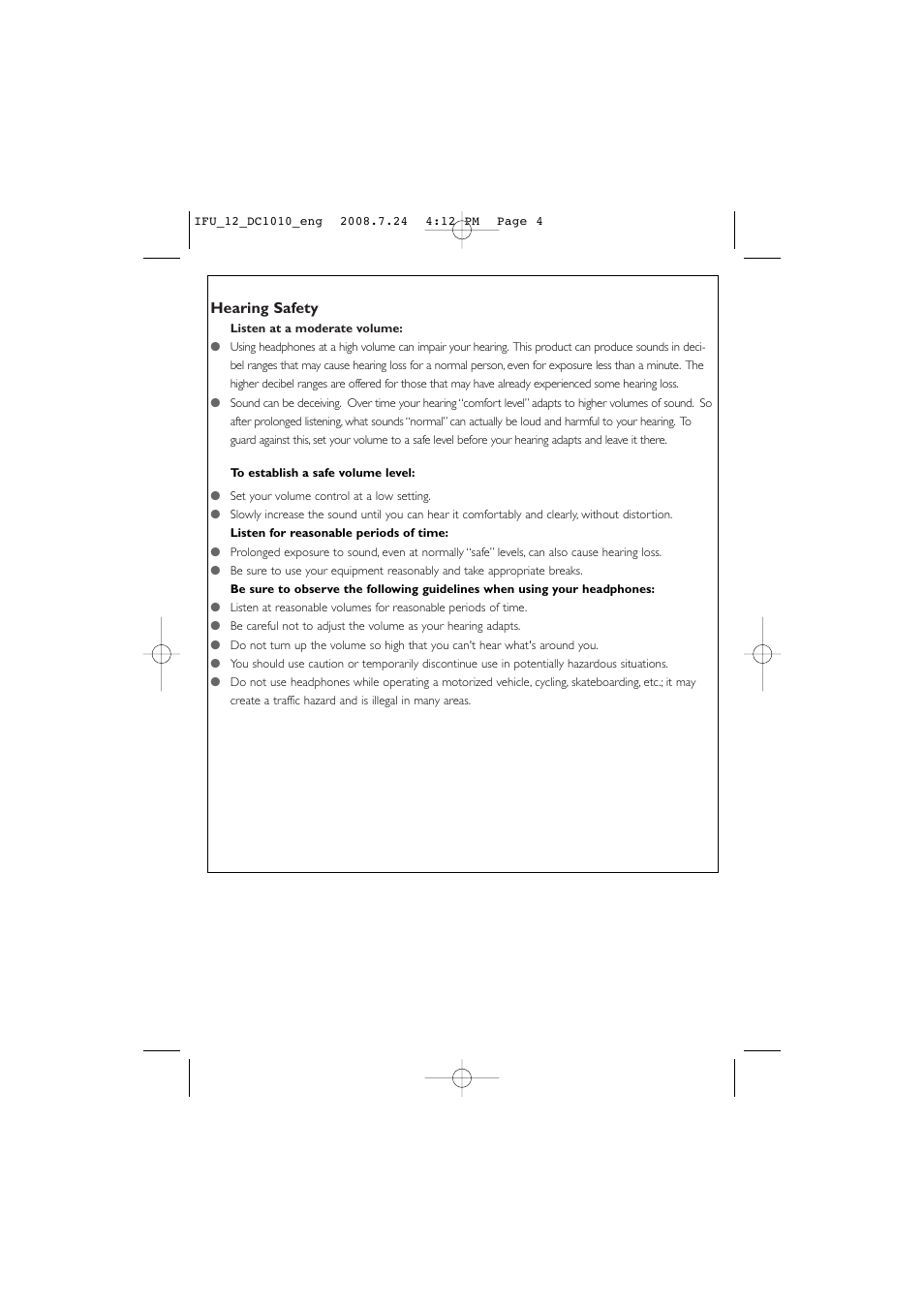 Hearing safety | Philips DC1010 User Manual | Page 4 / 12