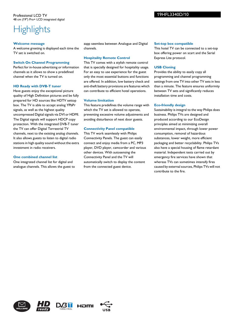 Highlights | Philips 19HFL3340D User Manual | Page 2 / 3