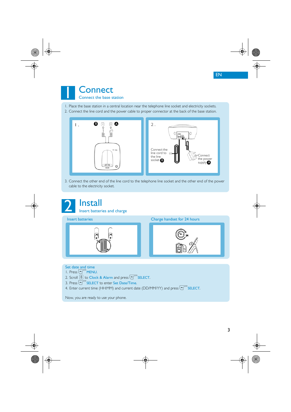 Connect, Install | Philips CD535 User Manual | Page 3 / 7