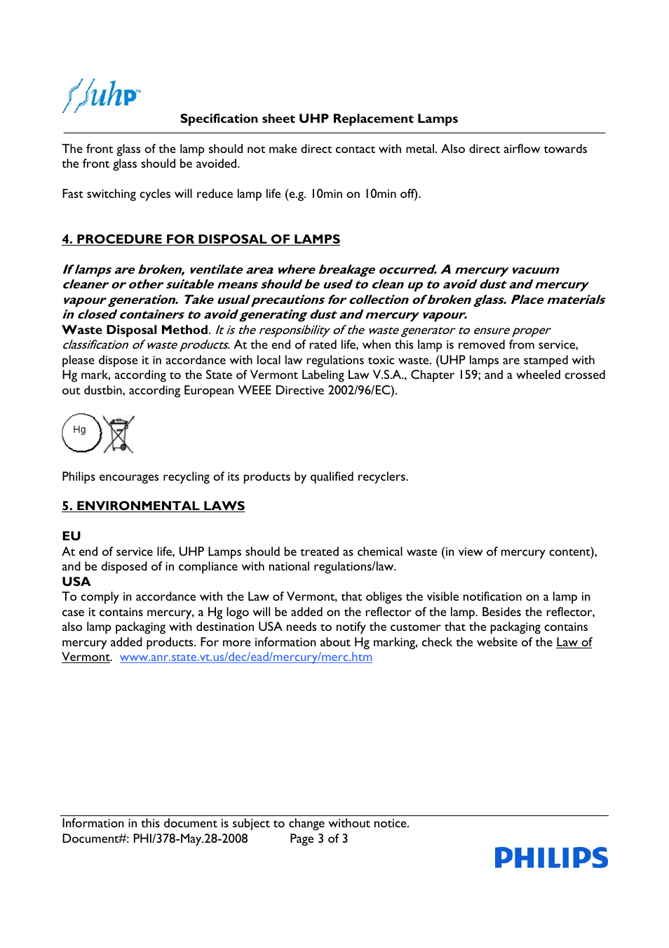 Philips UHP PHI/378 User Manual | Page 3 / 3