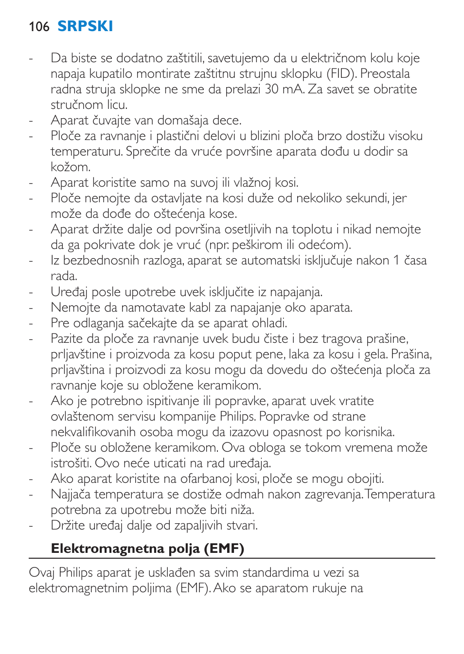 Elektromagnetna polja (emf) | Philips SalonStraight Pro HP4667/00 User Manual | Page 106 / 124