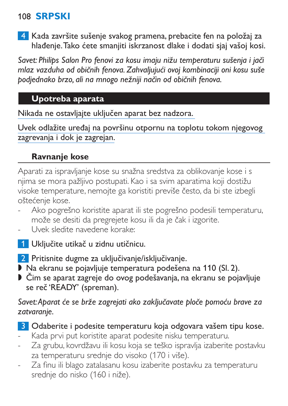 Upotreba aparata, Ravnanje kose | Philips SalonStraight Pro HP4667/00 User Manual | Page 108 / 124