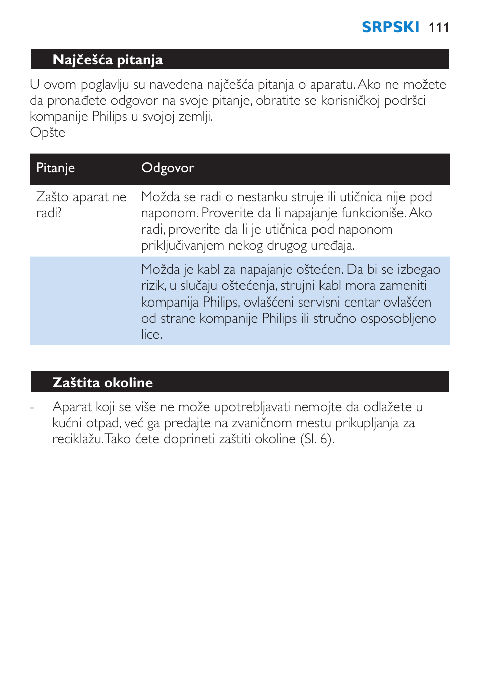 Zaštita okoline | Philips SalonStraight Pro HP4667/00 User Manual | Page 111 / 124