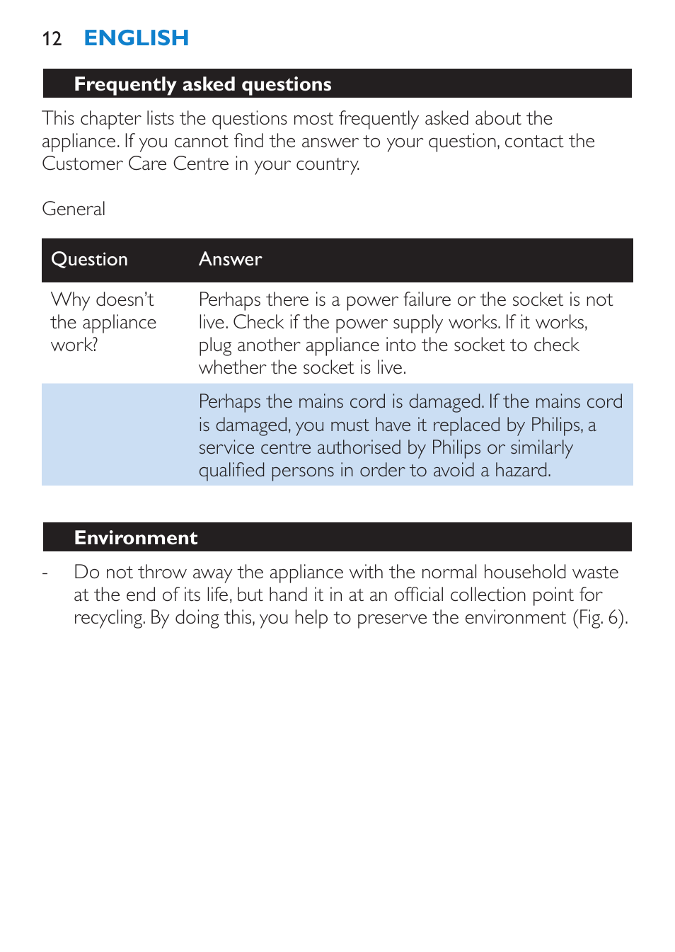 Environment | Philips SalonStraight Pro HP4667/00 User Manual | Page 12 / 124