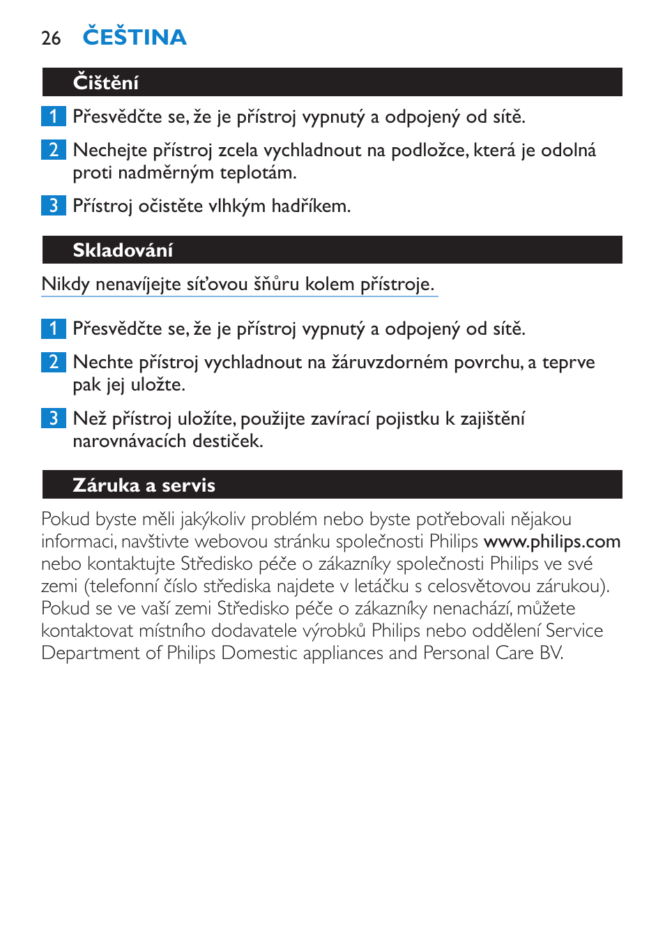 Čištění, Skladování, Záruka a servis | Nejčastější dotazy | Philips SalonStraight Pro HP4667/00 User Manual | Page 26 / 124