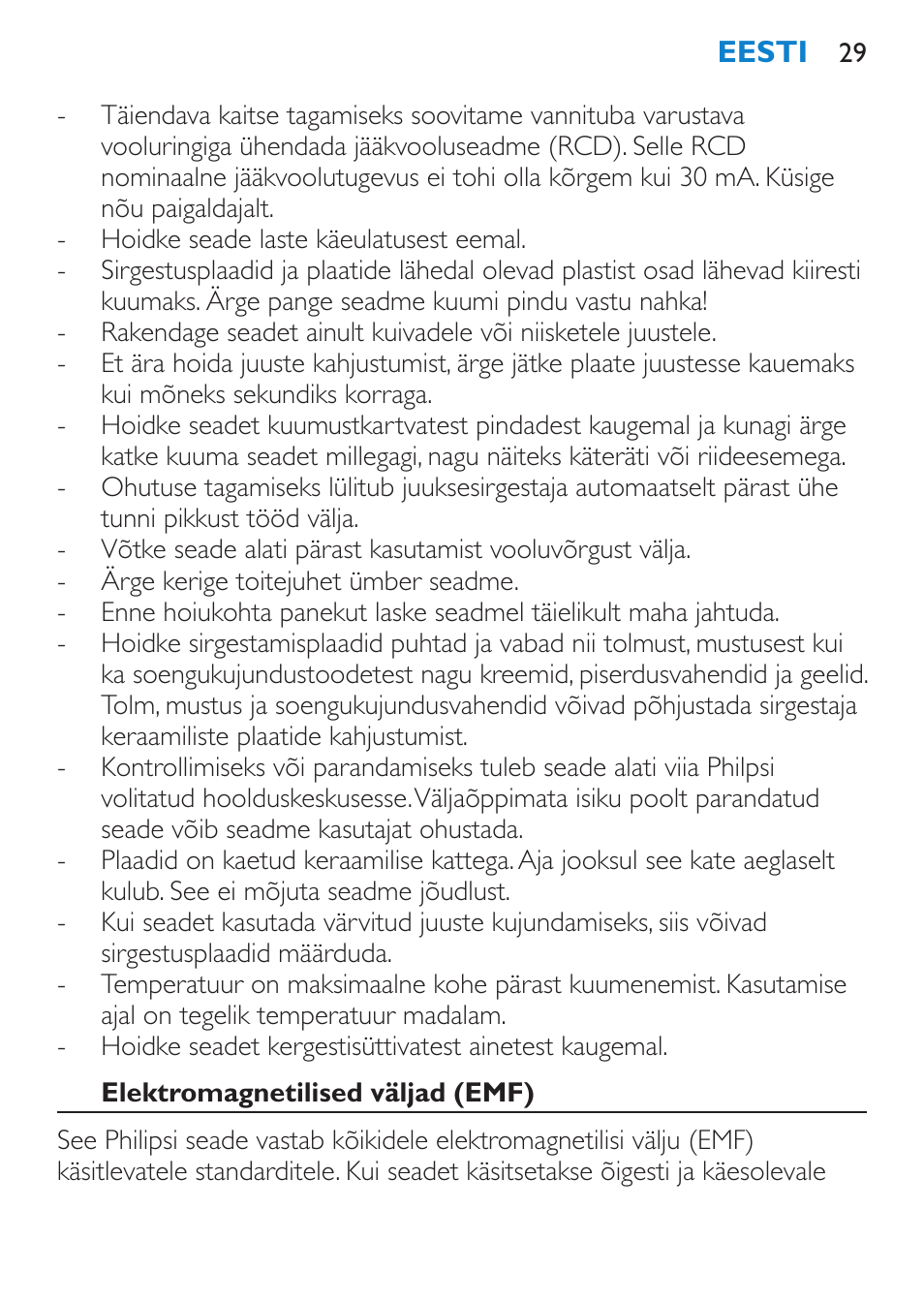 Elektromagnetilised väljad (emf) | Philips SalonStraight Pro HP4667/00 User Manual | Page 29 / 124