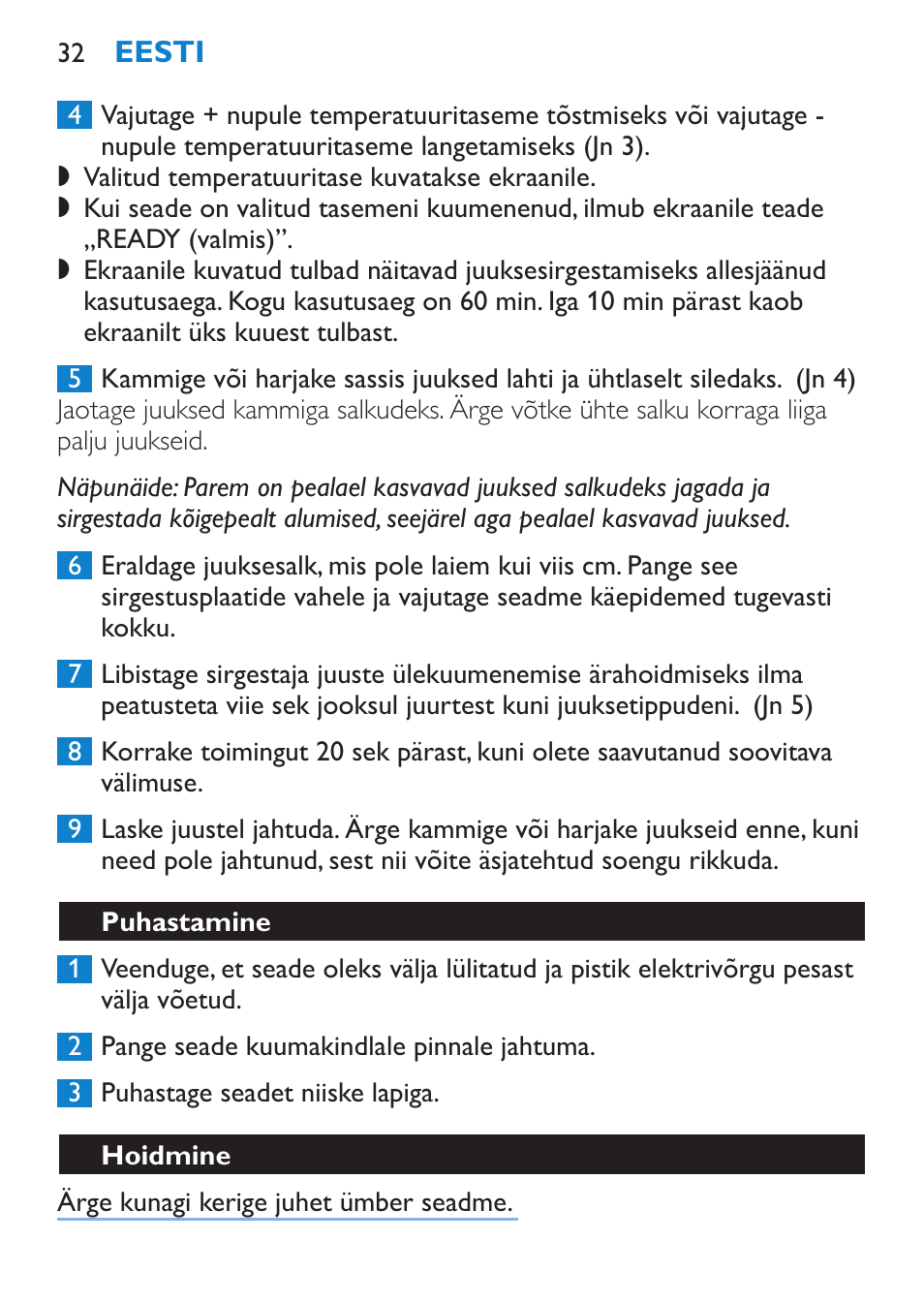 Puhastamine, Hoidmine | Philips SalonStraight Pro HP4667/00 User Manual | Page 32 / 124