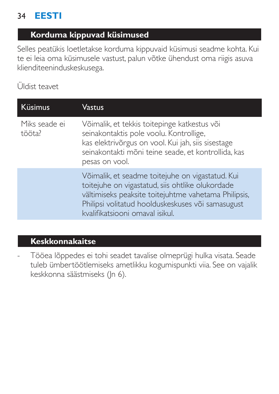 Keskkonnakaitse | Philips SalonStraight Pro HP4667/00 User Manual | Page 34 / 124