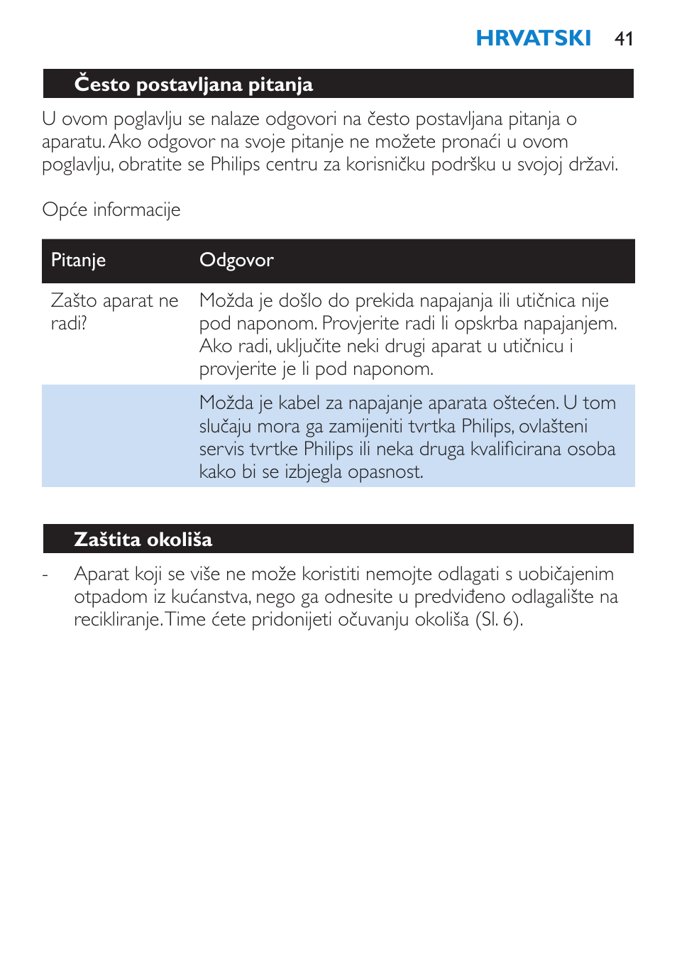 Zaštita okoliša | Philips SalonStraight Pro HP4667/00 User Manual | Page 41 / 124