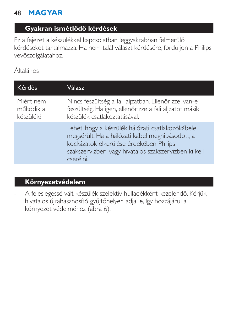 Környezetvédelem | Philips SalonStraight Pro HP4667/00 User Manual | Page 48 / 124