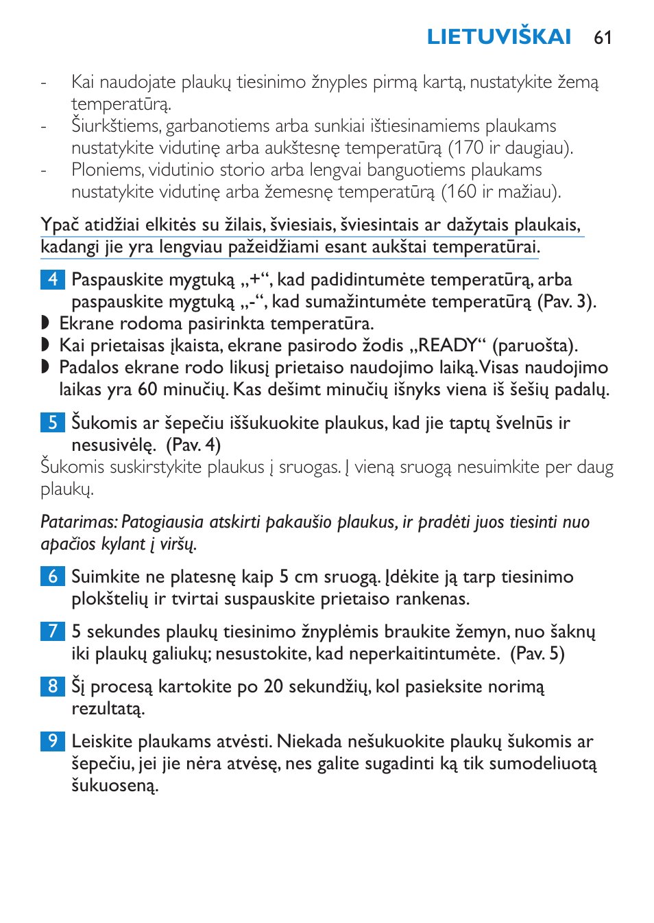 Philips SalonStraight Pro HP4667/00 User Manual | Page 61 / 124