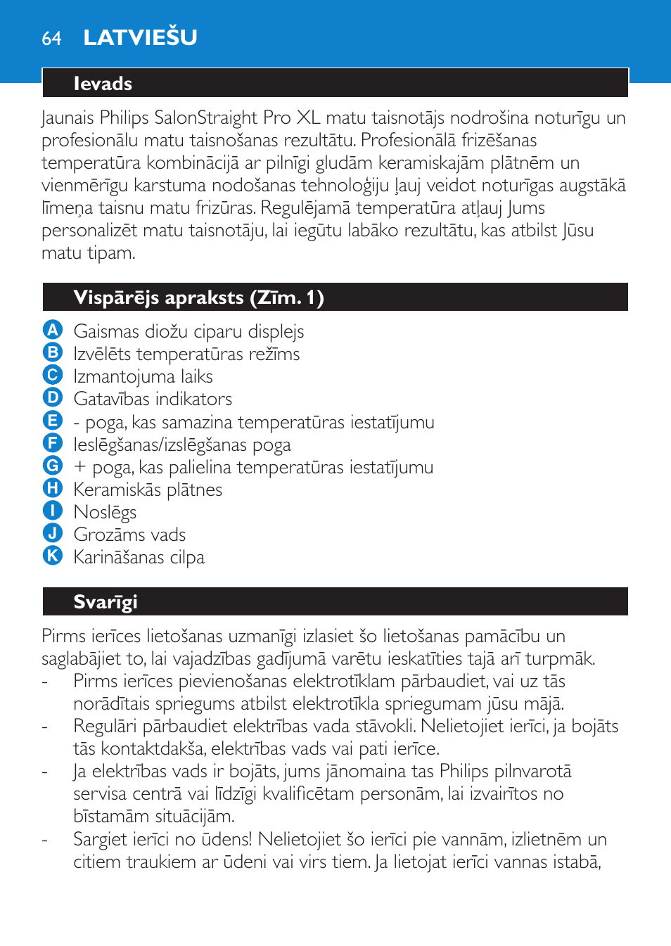 Latviešu, Ievads, Vispārējs apraksts (zīm. 1) | Svarīgi | Philips SalonStraight Pro HP4667/00 User Manual | Page 64 / 124