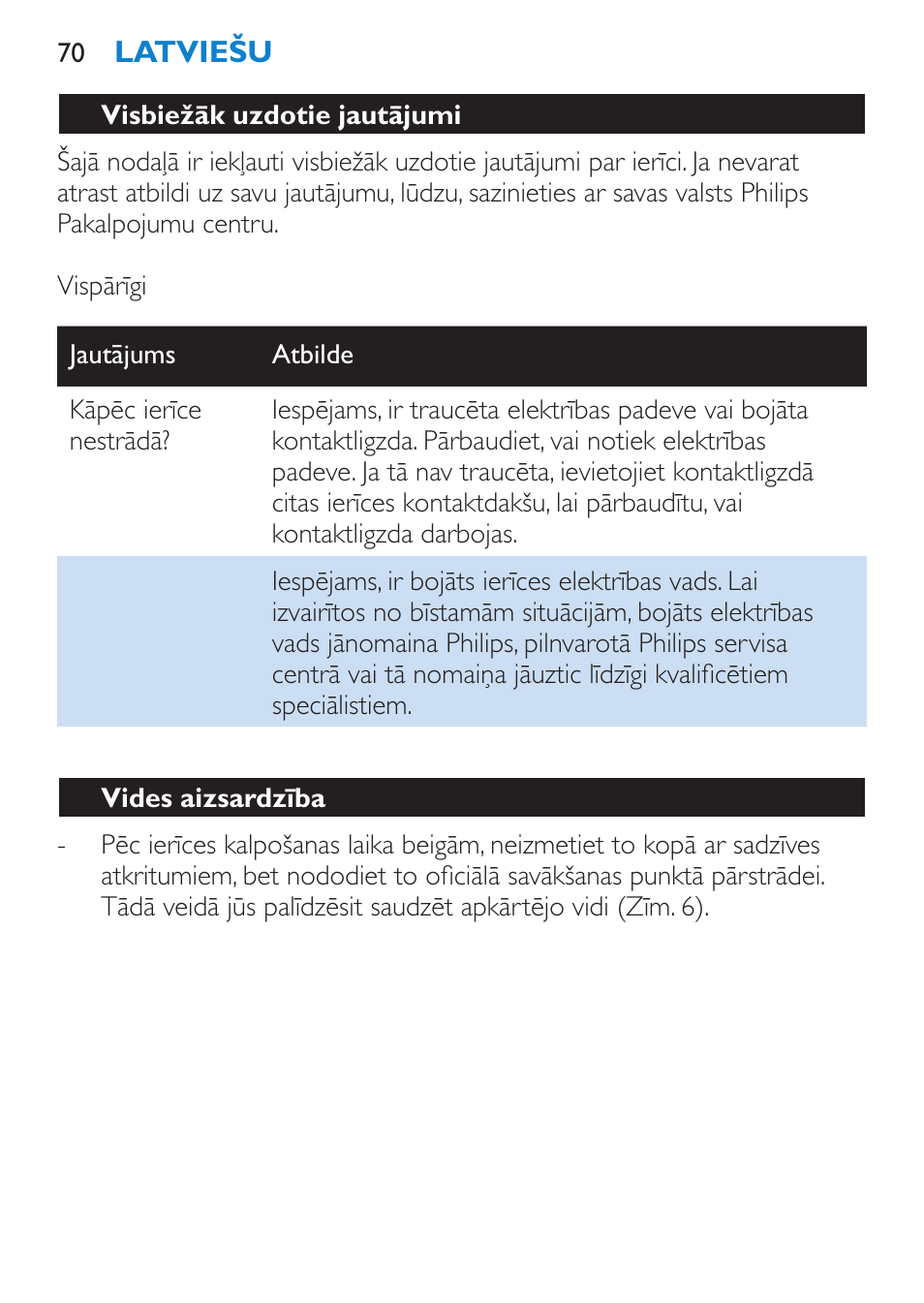 Vides aizsardzība | Philips SalonStraight Pro HP4667/00 User Manual | Page 70 / 124