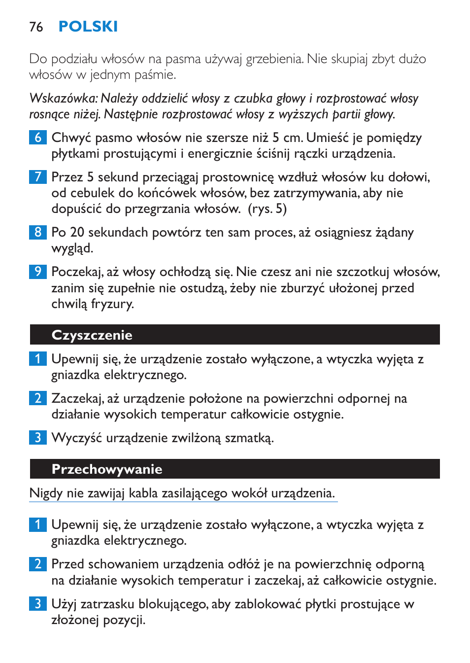 Czyszczenie, Przechowywanie | Philips SalonStraight Pro HP4667/00 User Manual | Page 76 / 124