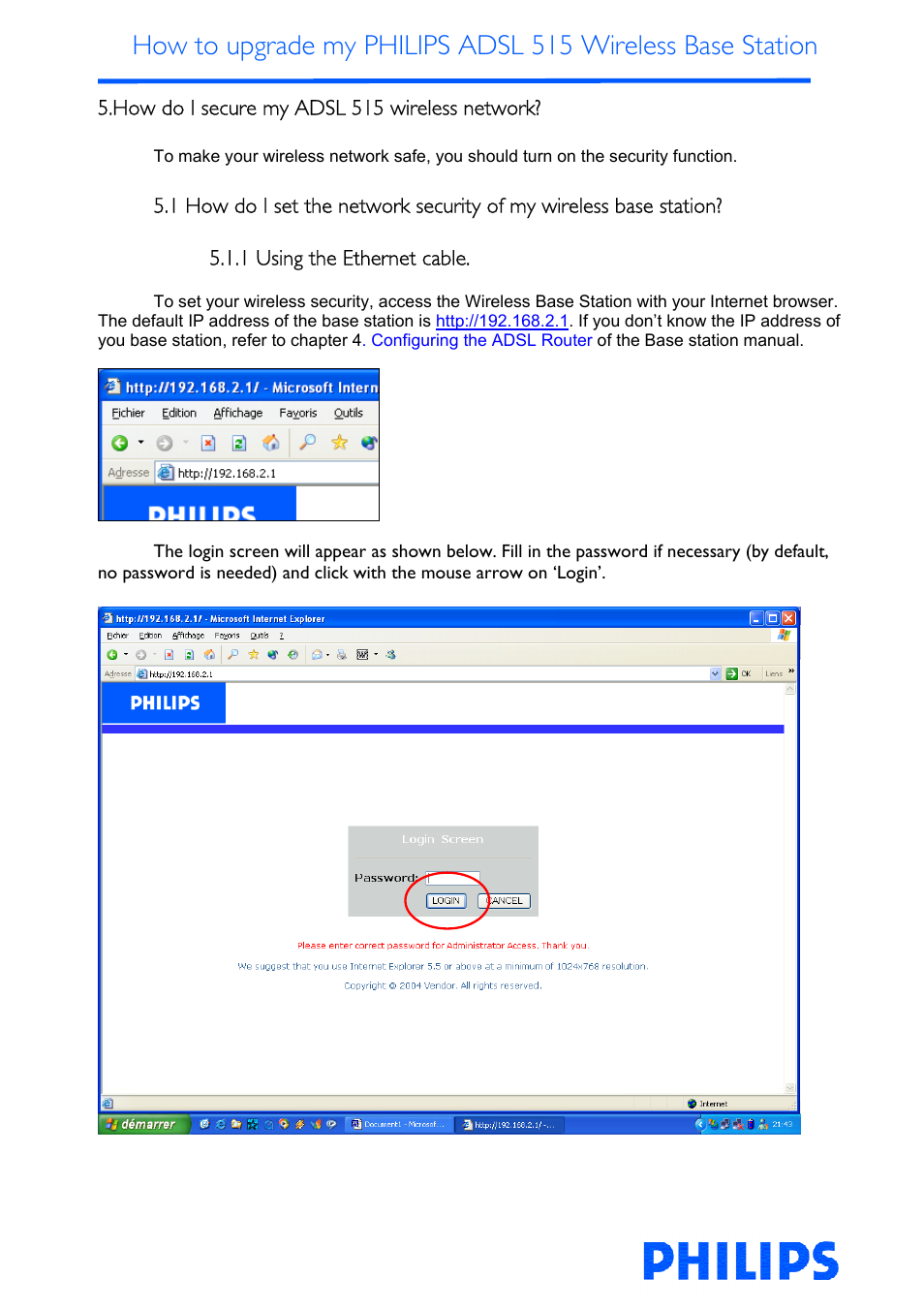 How do i secure my adsl 515 wireless network | Philips ADSL 515 User Manual | Page 10 / 22