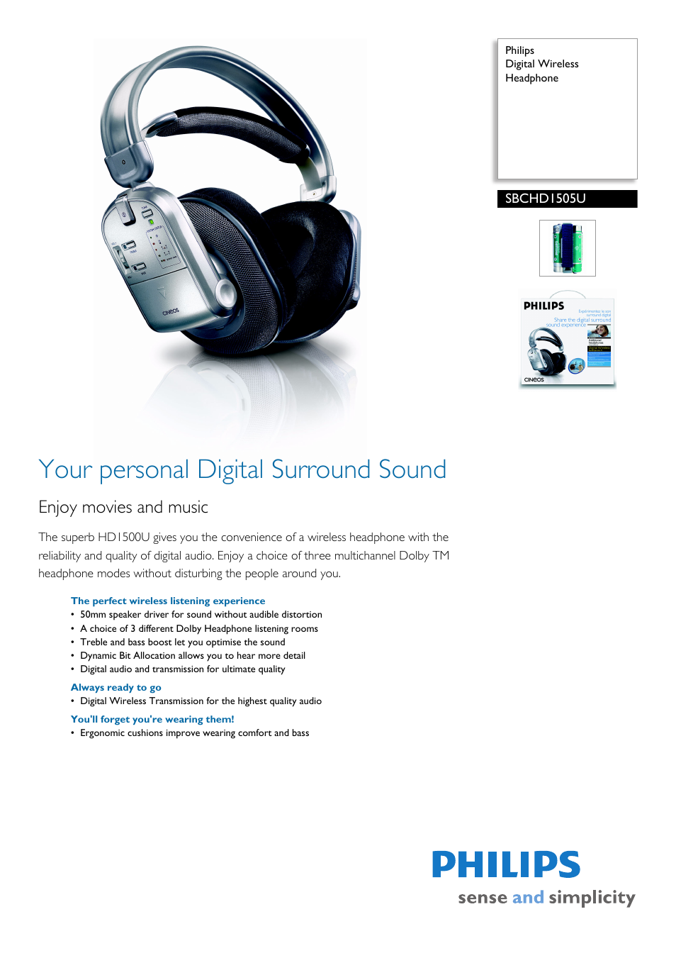 Philips SBC HD1505U User Manual | 2 pages