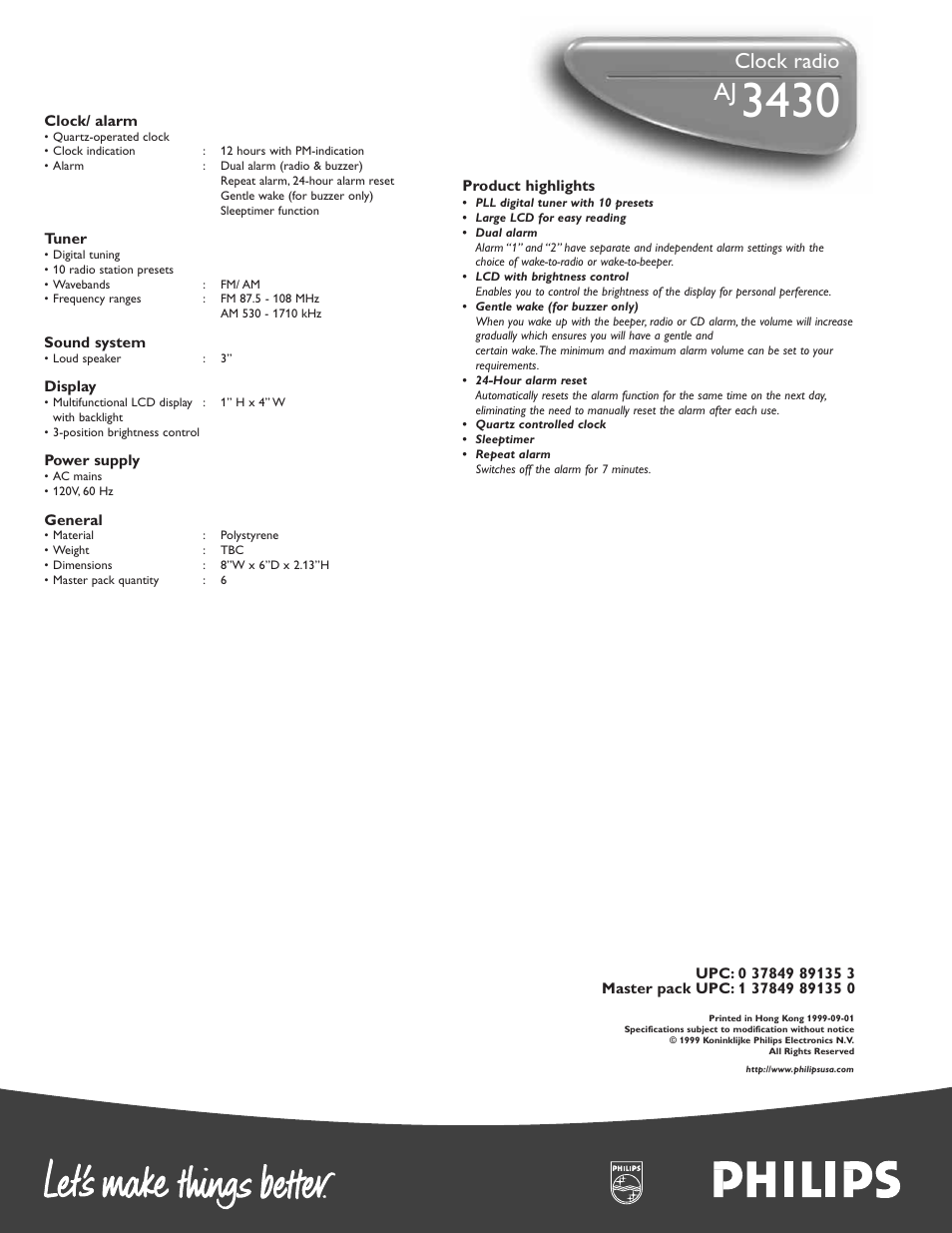 Clock radio | Philips AJ3430 User Manual | Page 2 / 2