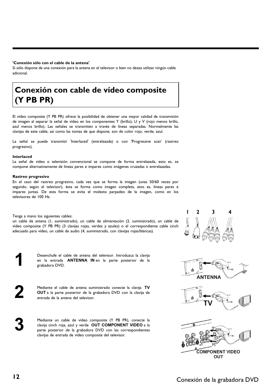 Conexión con cable de vídeo composite (y pb pr) | Philips DVDR 75 User Manual | Page 114 / 190