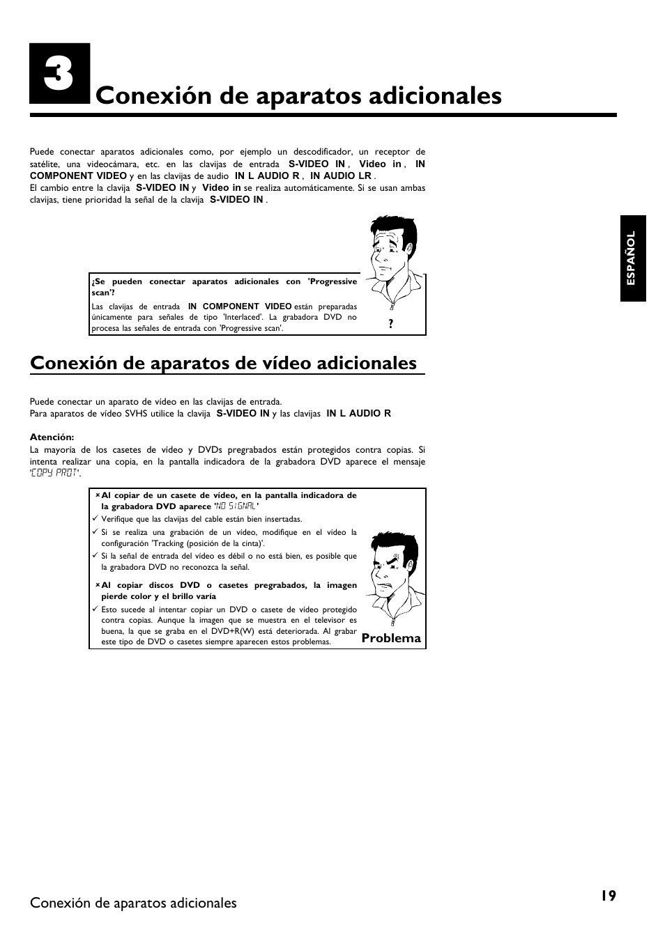 Conexión de aparatos adicionales, Conexión de aparatos de vídeo adicionales | Philips DVDR 75 User Manual | Page 121 / 190