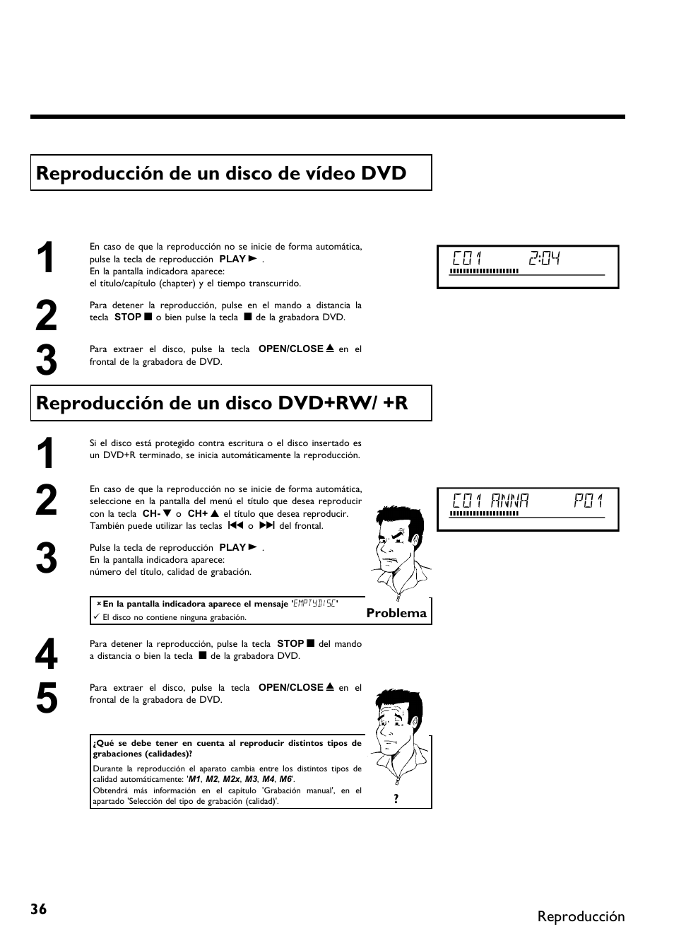 Reproducción de un disco de vídeo dvd, Reproducción de un disco dvd+rw/ +r | Philips DVDR 75 User Manual | Page 138 / 190