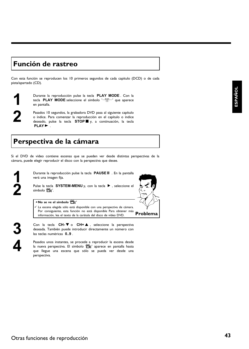 Función de rastreo, Perspectiva de la cámara | Philips DVDR 75 User Manual | Page 145 / 190