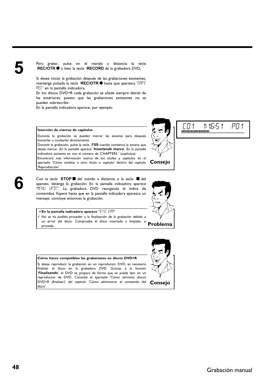 Grabación manual | Philips DVDR 75 User Manual | Page 150 / 190