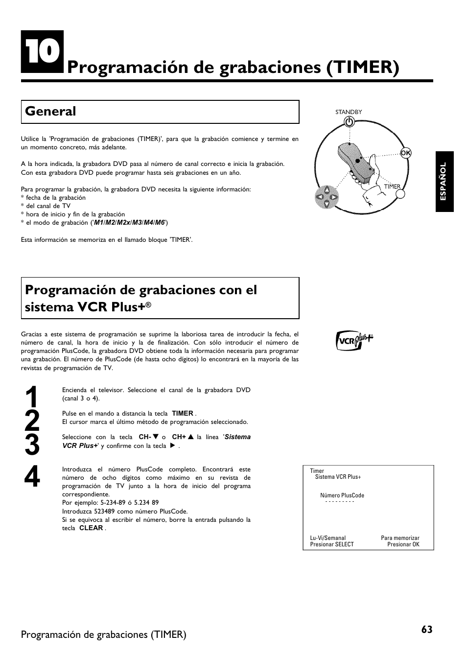 Programación de grabaciones (timer) | Philips DVDR 75 User Manual | Page 165 / 190