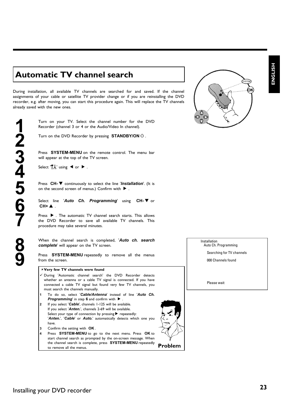 Automatic tv channel search | Philips DVDR 75 User Manual | Page 35 / 190