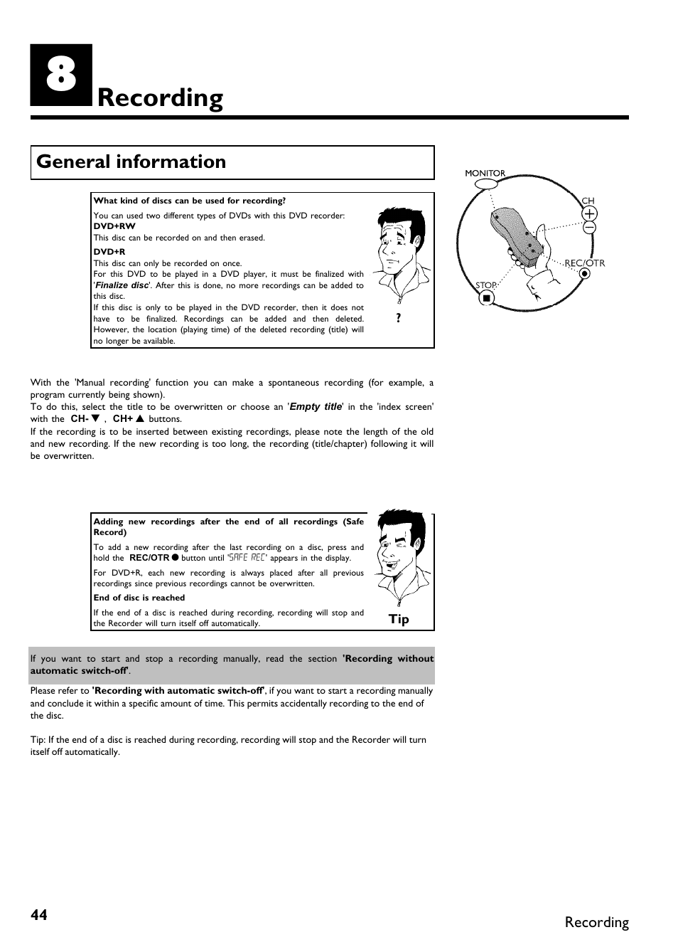 Recording, General information | Philips DVDR 75 User Manual | Page 56 / 190