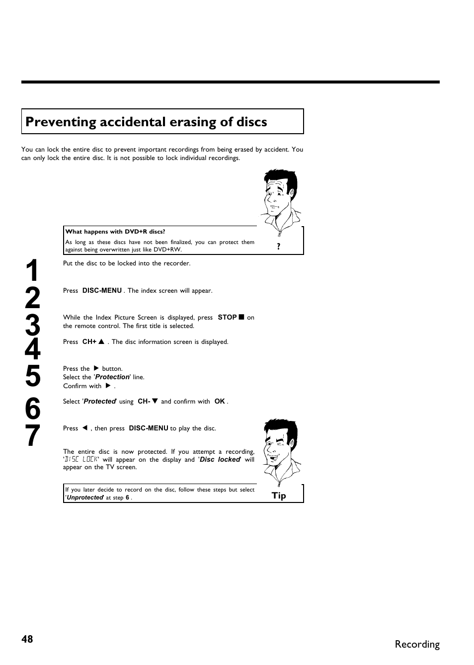 Preventing accidental erasing ofdiscs | Philips DVDR 75 User Manual | Page 60 / 190