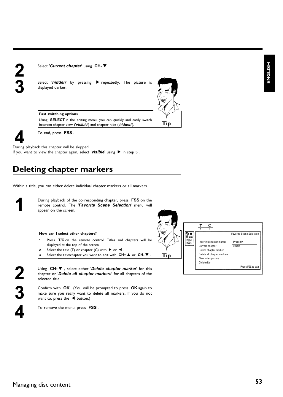 Deleting chapter markers | Philips DVDR 75 User Manual | Page 65 / 190