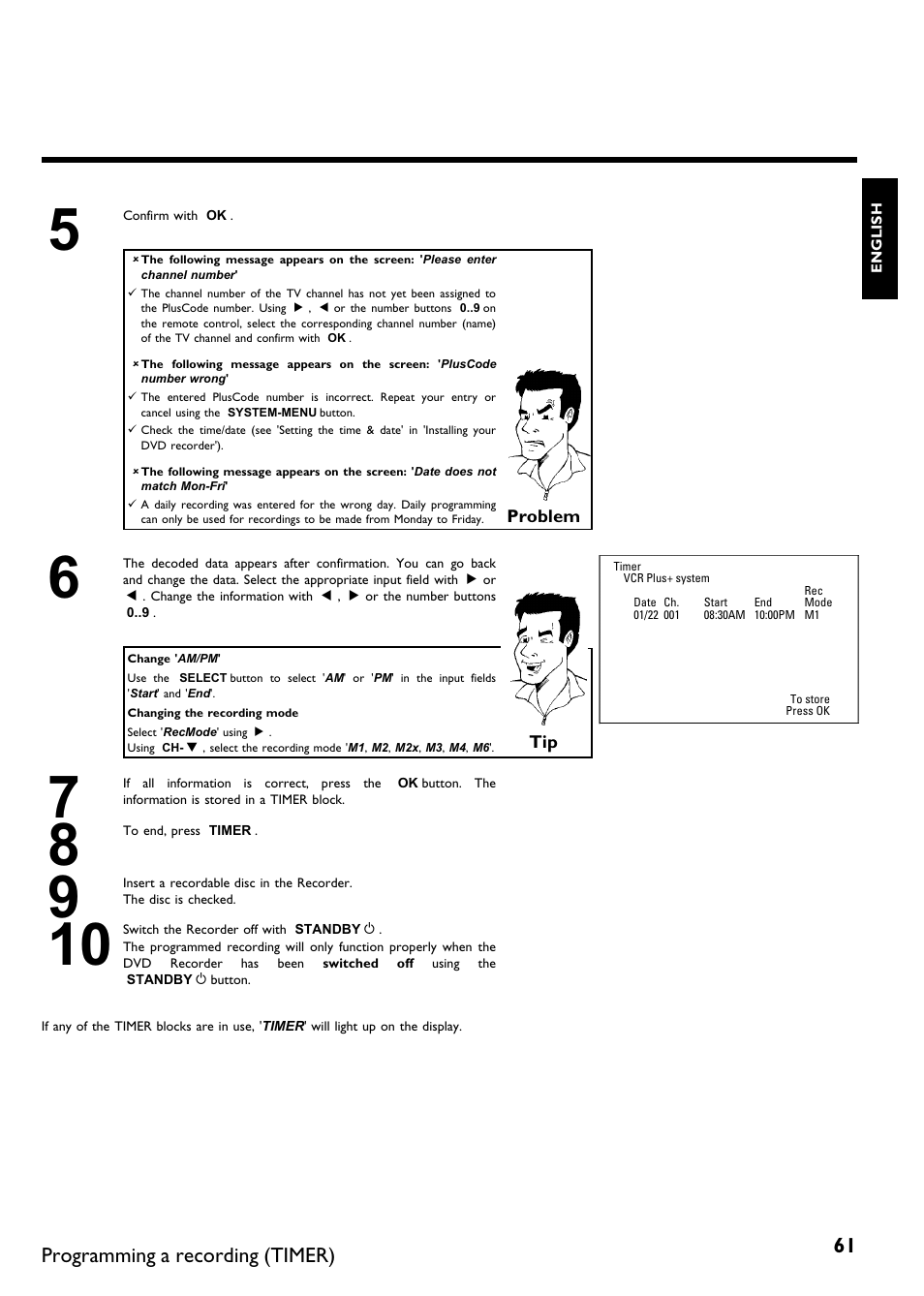 Programming a recording (timer) | Philips DVDR 75 User Manual | Page 73 / 190