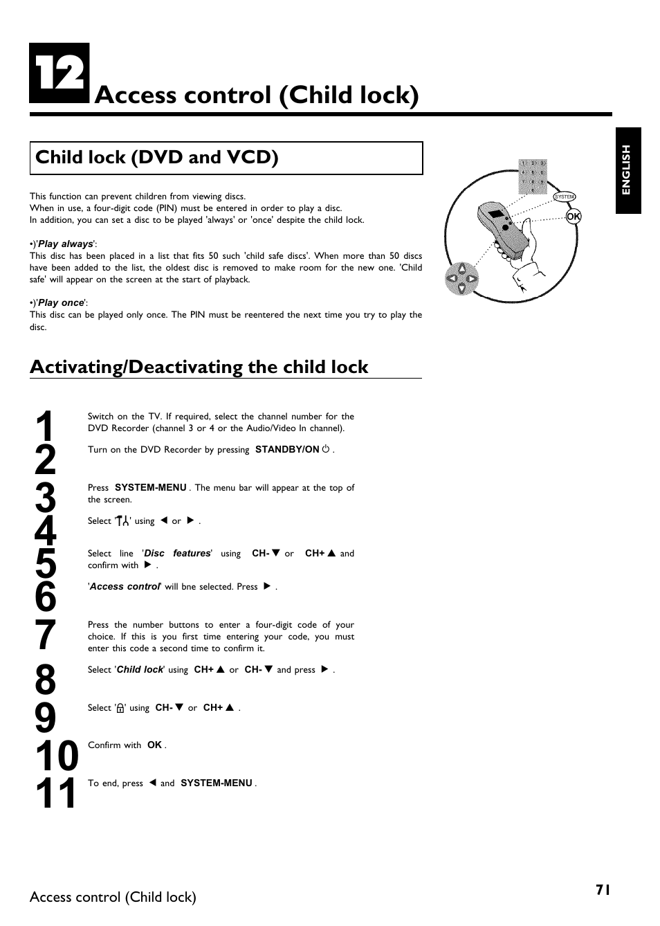 Access control (child lock) | Philips DVDR 75 User Manual | Page 83 / 190