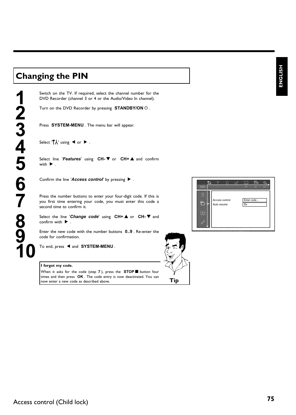 Changing the pin | Philips DVDR 75 User Manual | Page 87 / 190