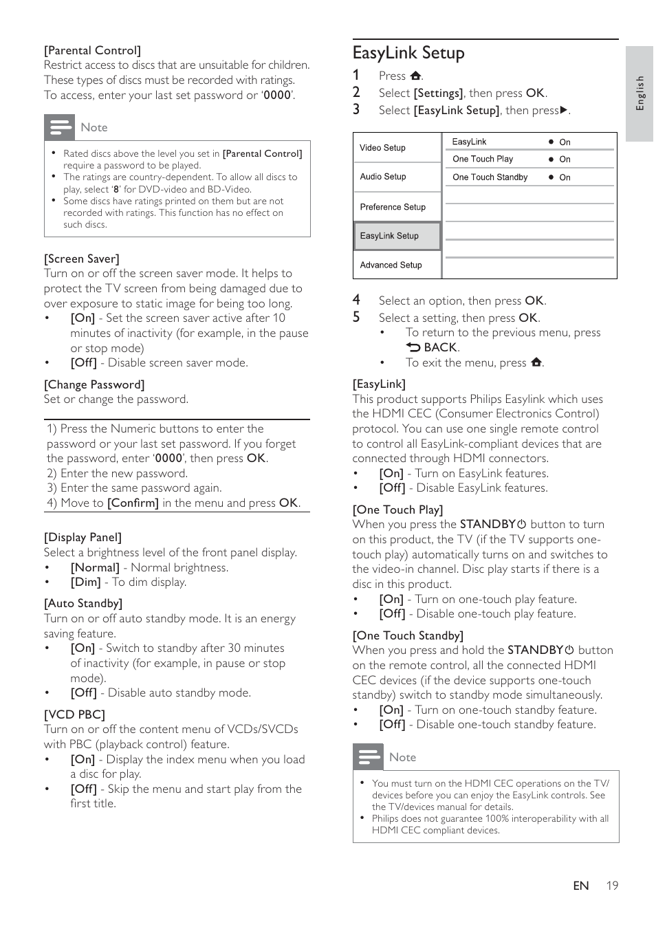 Easylink setup | Philips BDP3008 User Manual | Page 18 / 30