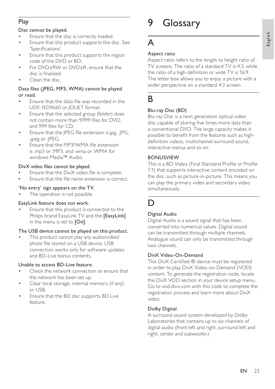 9 glossary | Philips BDP3008 User Manual | Page 22 / 30