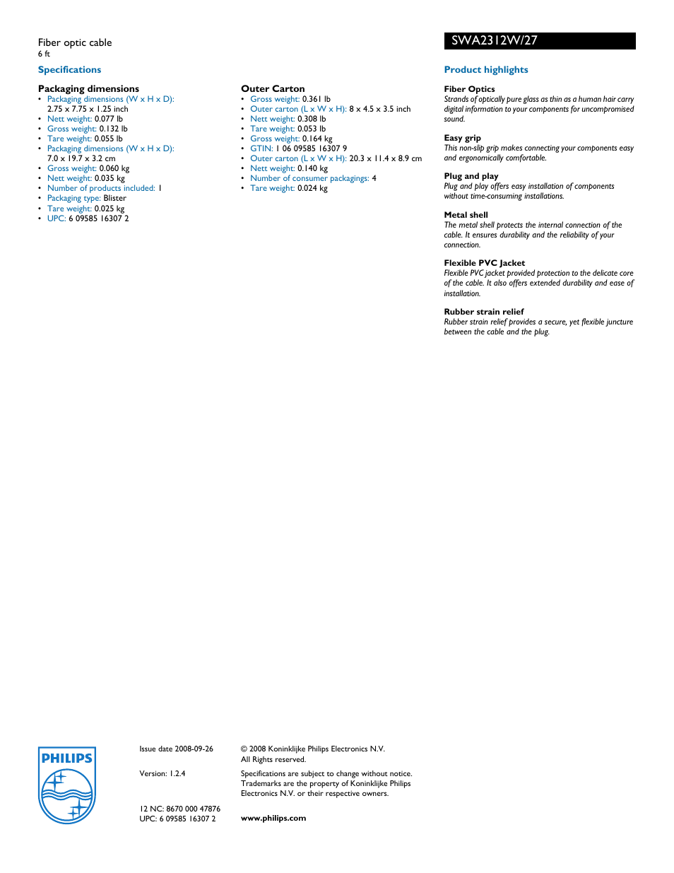 Philips SWA2312W User Manual | Page 2 / 2