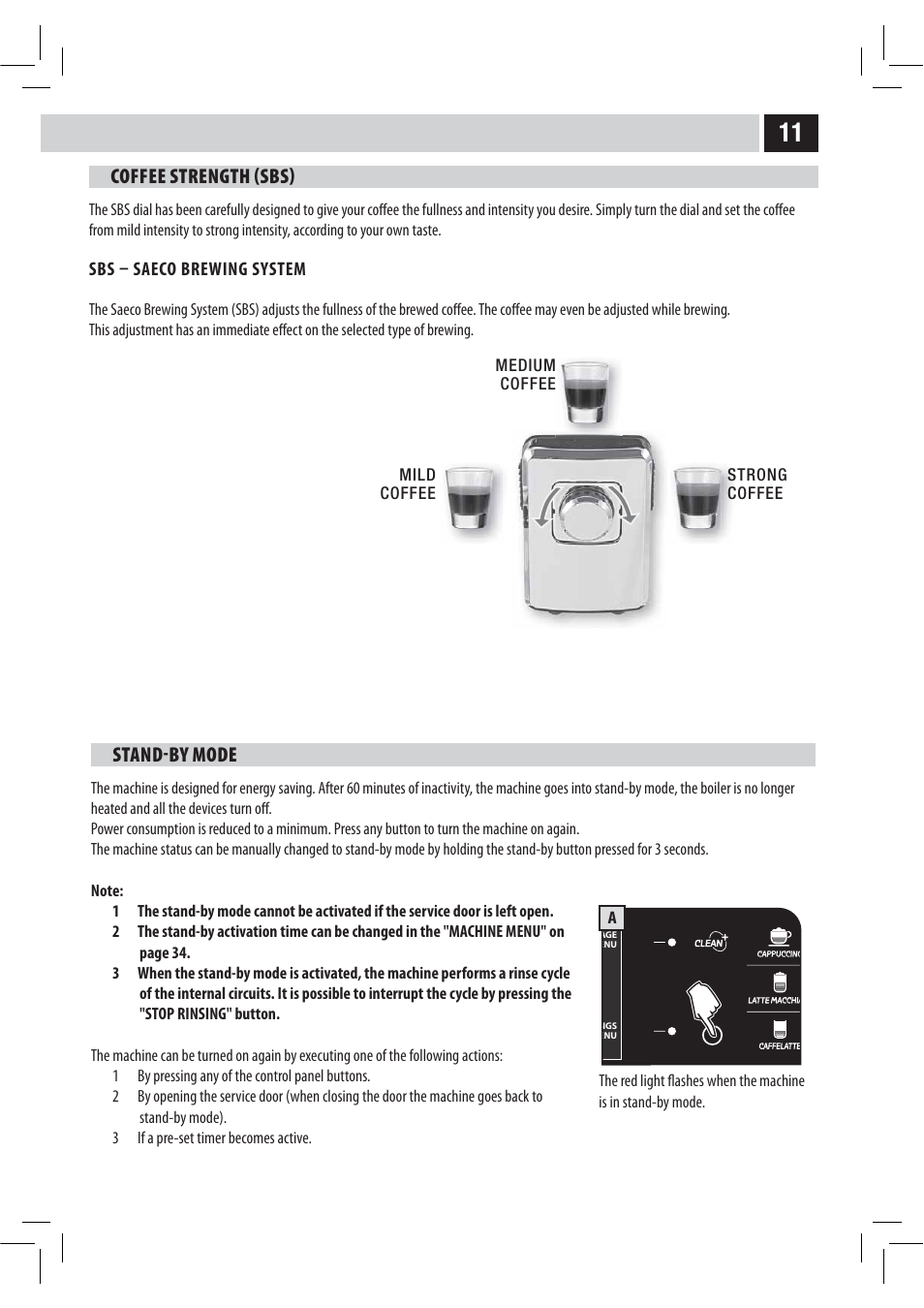 Coffee strength sbs, Standby mode | Philips HD8946 User Manual | Page 15 / 60