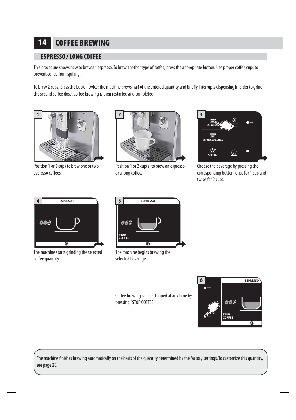 Coffee brewing, Espresso / long coffee | Philips HD8946 User Manual | Page 18 / 60