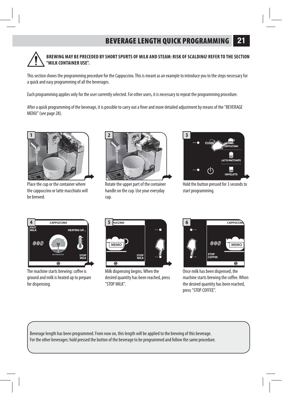 Beverage length quick programming | Philips HD8946 User Manual | Page 25 / 60