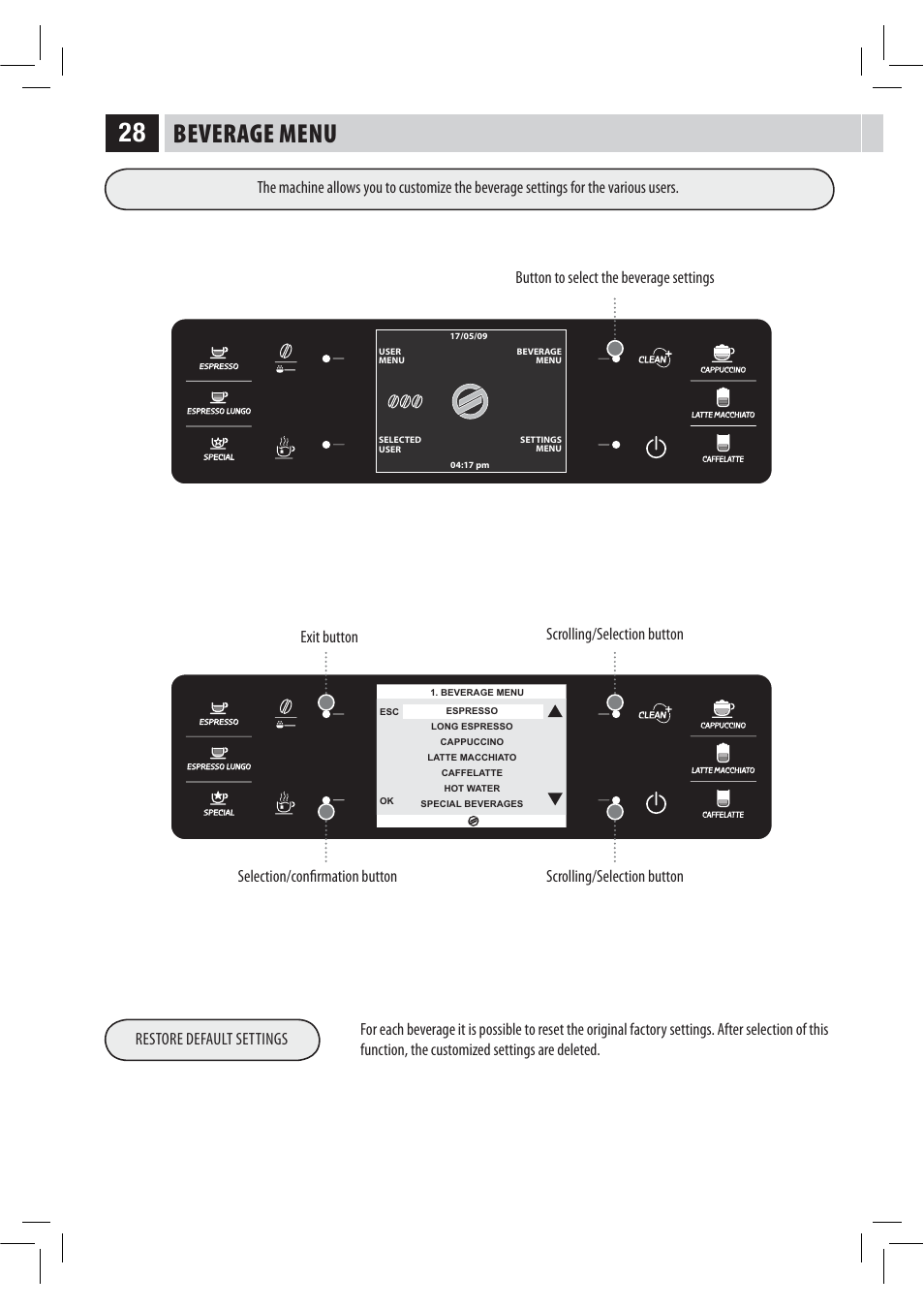 Beverage menu | Philips HD8946 User Manual | Page 32 / 60