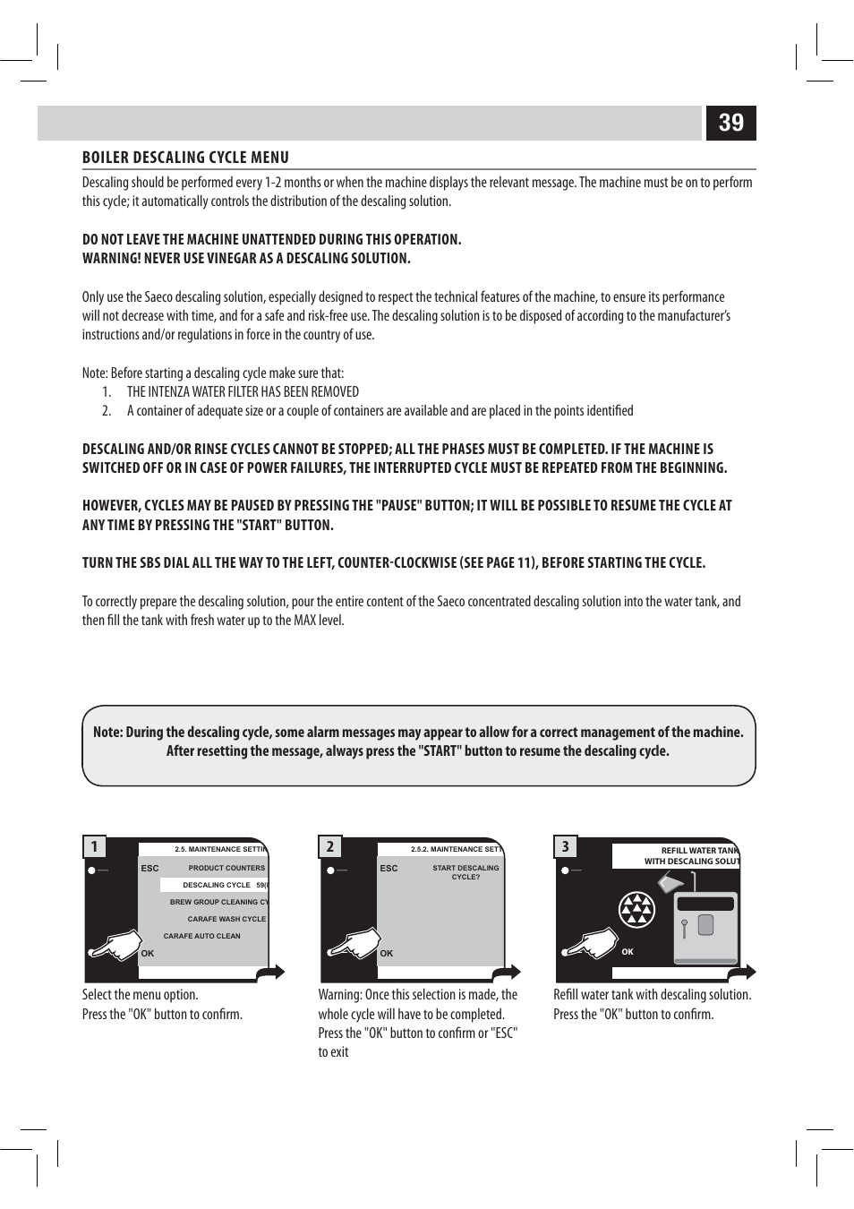 Boiler descaling cycle menu | Philips HD8946 User Manual | Page 43 / 60