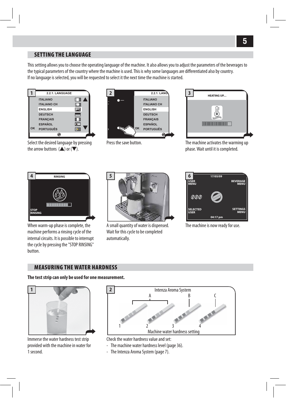 Setting the language, Measuring the water hardness | Philips HD8946 User Manual | Page 9 / 60