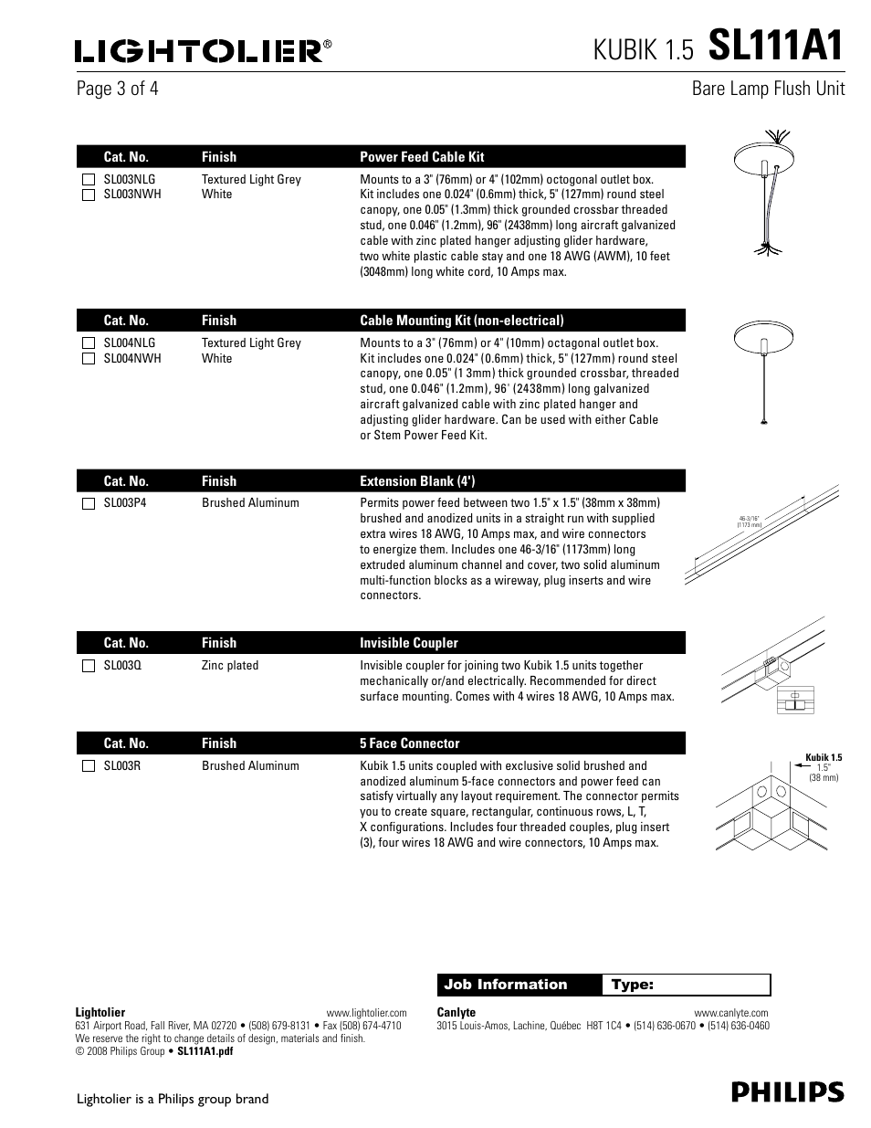 Sl111a1, Kubik 1.5, Page 3 of 4 bare lamp flush unit | Philips Kubik SL111A1 User Manual | Page 3 / 4