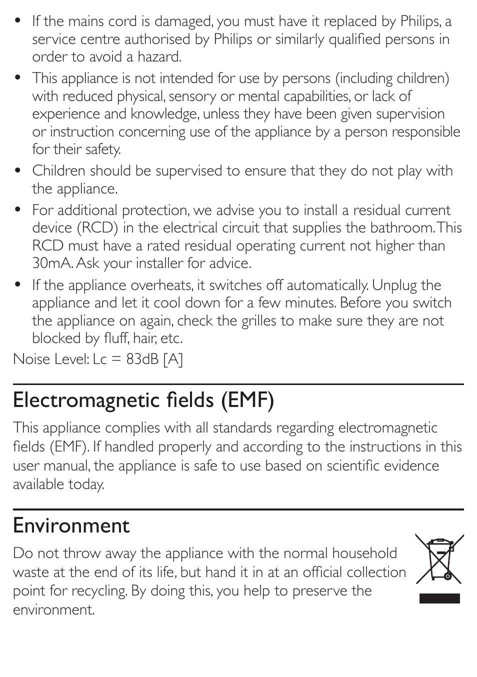 Electromagnetic fields (emf), Environment | Philips HP8195/00 User Manual | Page 4 / 6