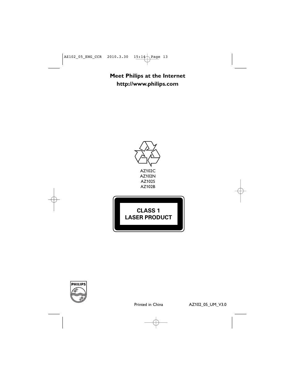 Philips CD SOUNDMACHINE AZ102N User Manual | Page 13 / 13