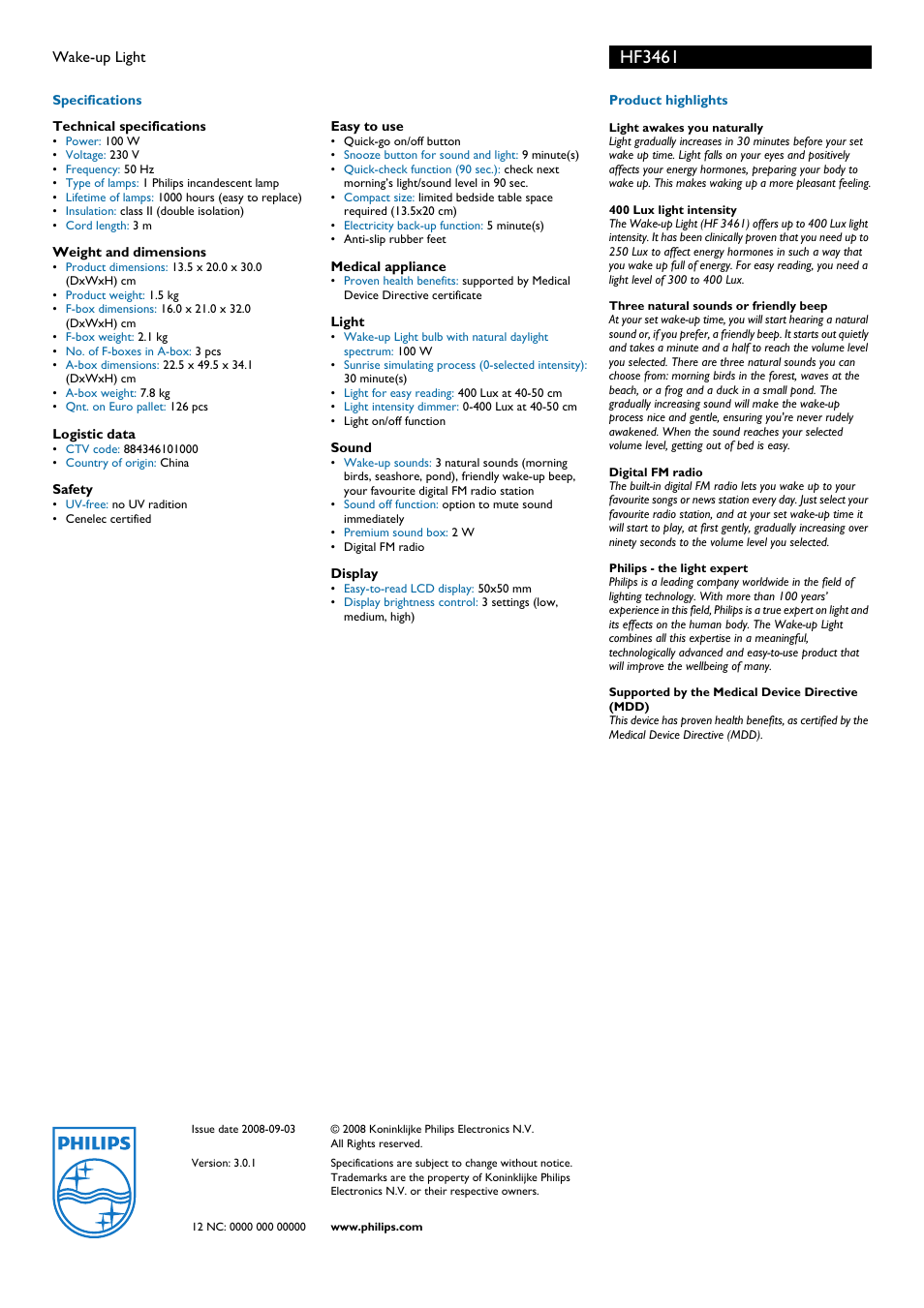 Hf3461 | Philips HF3461 User Manual | Page 2 / 2