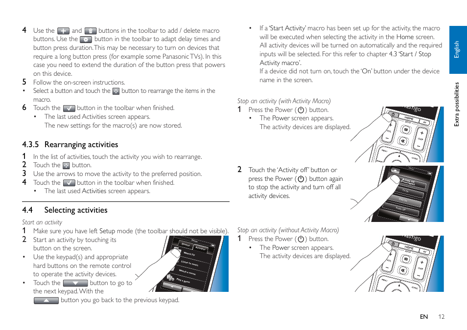 4 selecting activities (use mode), 5 rearranging activities 1, 4 selecting activities | Philips SRT9320/27 User Manual | Page 12 / 26