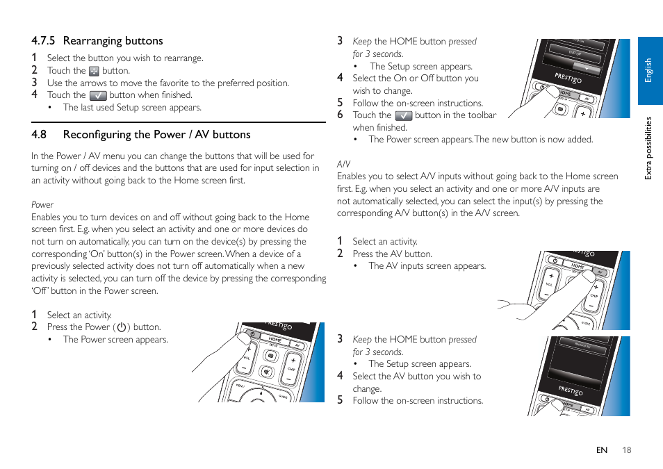 8 reconfi guring the power / av buttons | Philips SRT9320/27 User Manual | Page 18 / 26