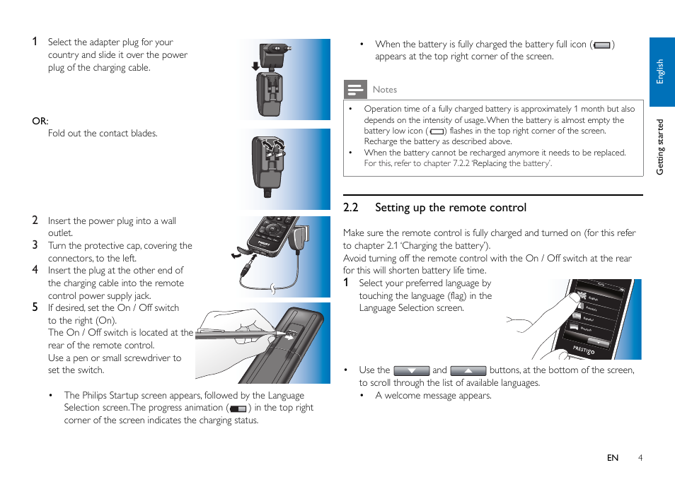 2 setting up the remote control | Philips SRT9320/27 User Manual | Page 4 / 26